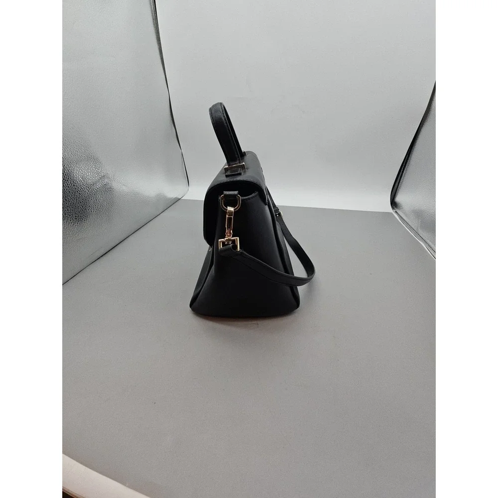 Kate Spade New York Womens Black Leather Flap Medium Satchel Bag Handbag